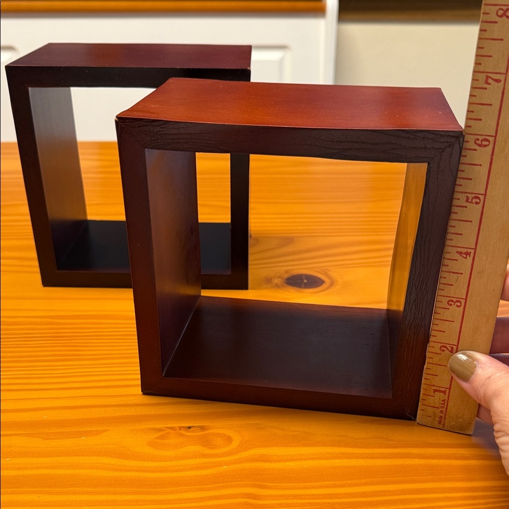 Elegant Brown Wooden Wall Decor Cubes, set of 2, see all pics for ideas.